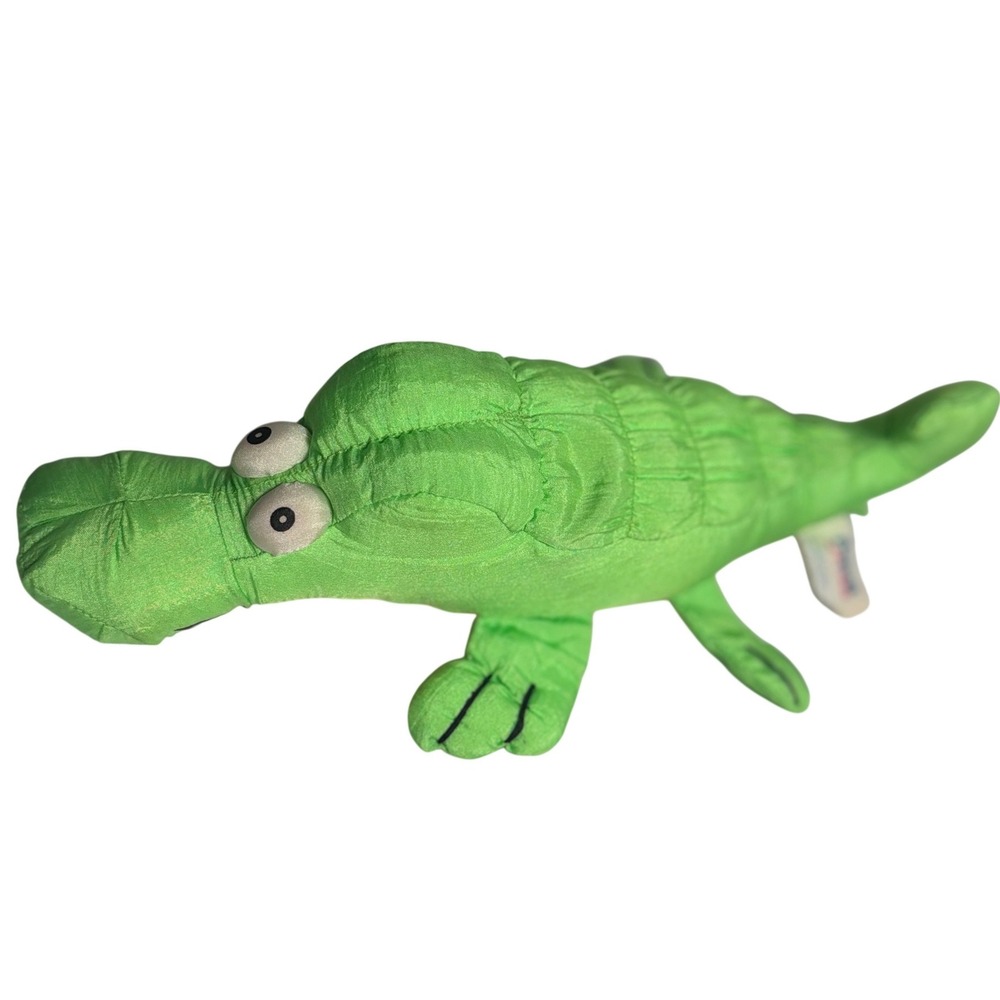 VTG Aqua Leisure Alligator Plush Green Orange Nylon Stuffed Animal Toy 10"